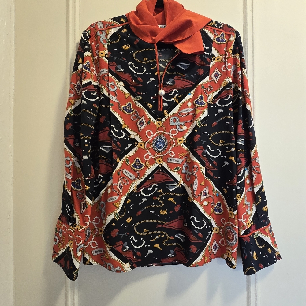 Opening Ceremony Silky Sorority Sister Print Long Sleeve Blouse - Size 4